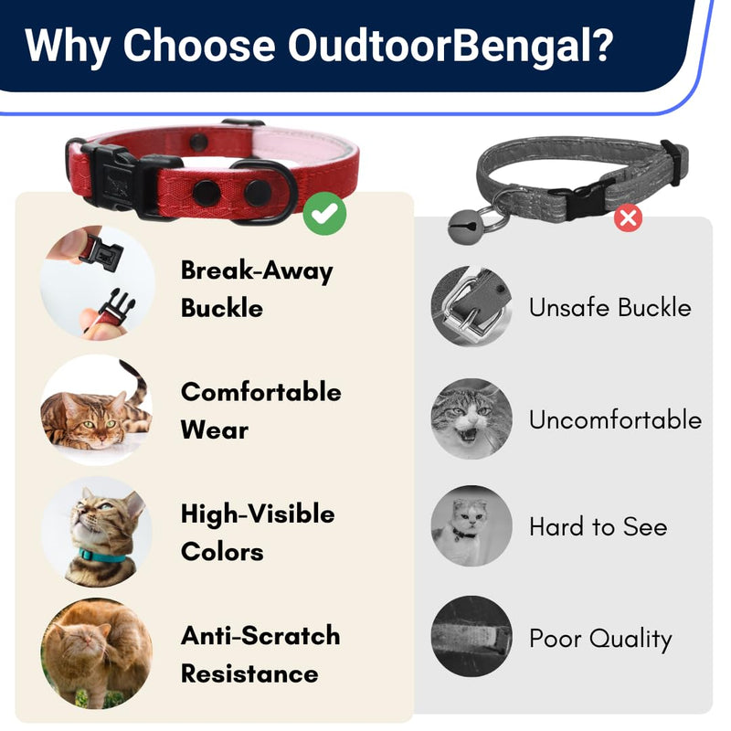 OutdoorBengal Durable Cat Collar Breakaway with Soft Padding for medium to large cats - Thin Heavy Duty Tactical Fabric, Comfortable, Quick Release Breakaway Cat Collars, No Bell Collar (Black, Adult) Charcoal Black - PawsPlanet Australia