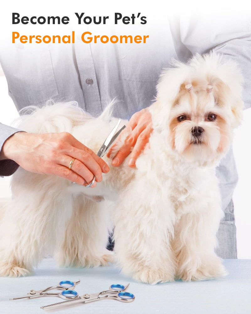 6-in-1 Dog Grooming Scissors - Professional Stainless Steel Hair Cutting Kit with Safety Rounded Tips, Ergonomic Soft-Grip Handles for Small & Large Dogs, Cats - PawsPlanet Australia
