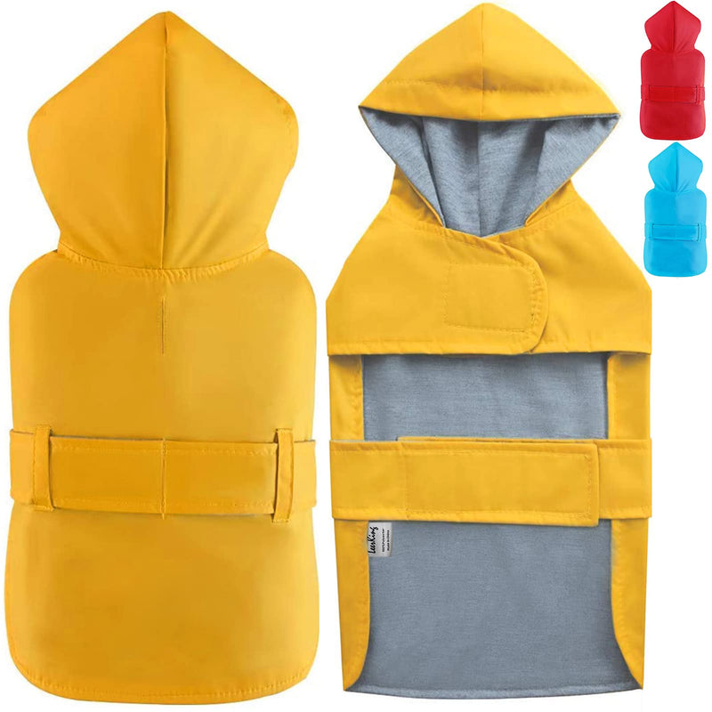 LeerKing Dog Raincoat Hooded Leash Hole 10 sizes, Waterproof Double Layer Dog rain coat Jacket with Cotton Lining for Small Medium and Large Dog,Yellow,M Yellow