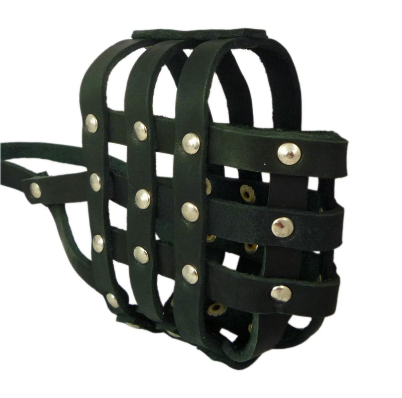 Real Leather Dog Basket Muzzle #107 Black - Pit Bull, Amstaff (Circumference 12", Snout Length 3.5") - PawsPlanet Australia