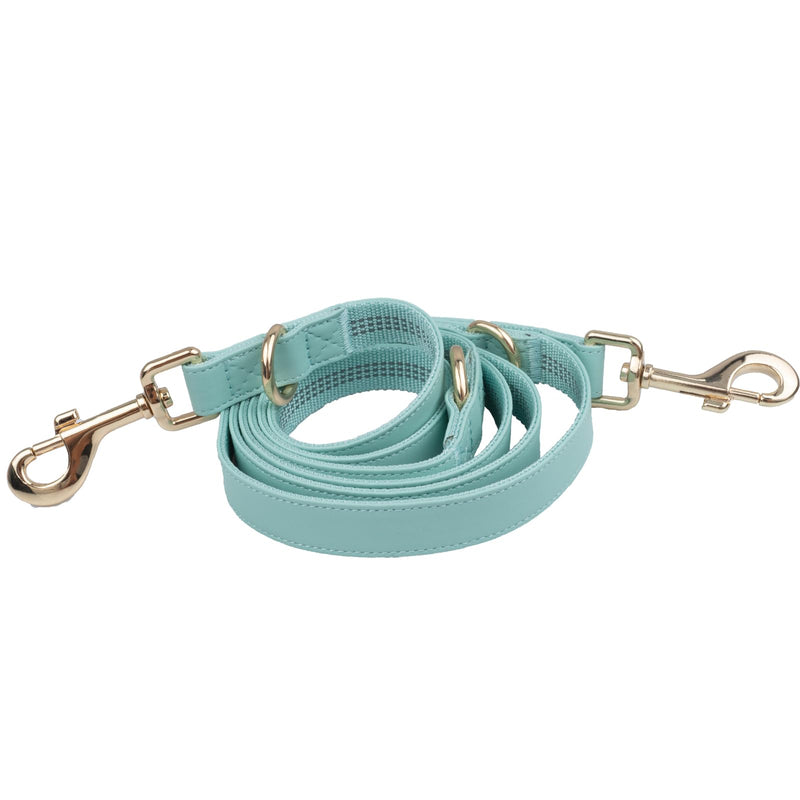 Leather Dog Collar and Leash Set 7FT Reflective at Night - Soft and Easy to Clean Vegan Leather with Gold Metal Buckle for Small Medium Large Dogs (S, Sea Green) S