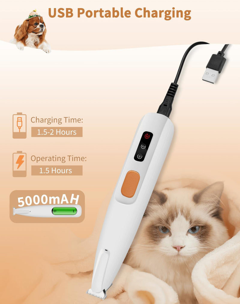 Dog Paw Trimmer with Led Light, 18mm-Blade Electric Dog Clippers for Groomming, Led Display Rechargeable Hair Shaver for Paws, Ears, Face, Rump and Eyes Orange - PawsPlanet Australia