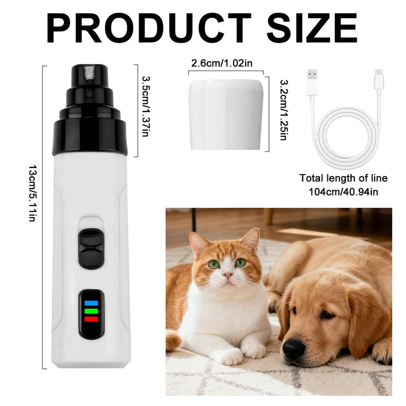 Dog Nail Grinder, Silent Dog Nail Trimmer with Two Adjustable & Under 50dB Low Noise, USB Rechargeable Pet Nail Grinder, Electric Pet Paws Grooming Smoothing Tool for Most Cat Dog Pet (White)