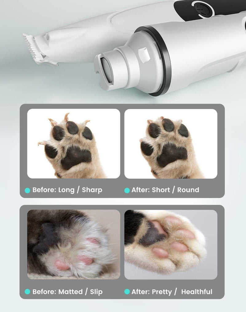 2 in 1 Dog Nail Grinder Quiet and Dog Paw Trimmer, Powerful Painless Electric Dog Nail Trimmers for Large Medium Small Dogs, Rechargeable Cordless Dog Hair Clippers for Paws, Ears, Eyes, Rump White - PawsPlanet Australia