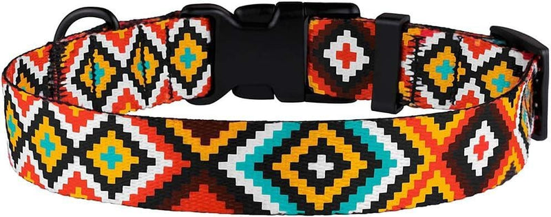 Nylon Dog Collar Aztec Geometric Pattern Aztec Sunset 14-18 inch Aztec Sunset 2 Neck Fit 14"-18" - PawsPlanet Australia