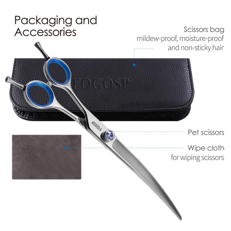 Left Handed Curved Scissors for Dog Grooming Professional 8 inch Long Downward Curved Shears Dog Grooming for Poodle Large Dog Pet 30°Japanese 440C Stainless Steel (8.0 curved) 8.0 inch - PawsPlanet Australia