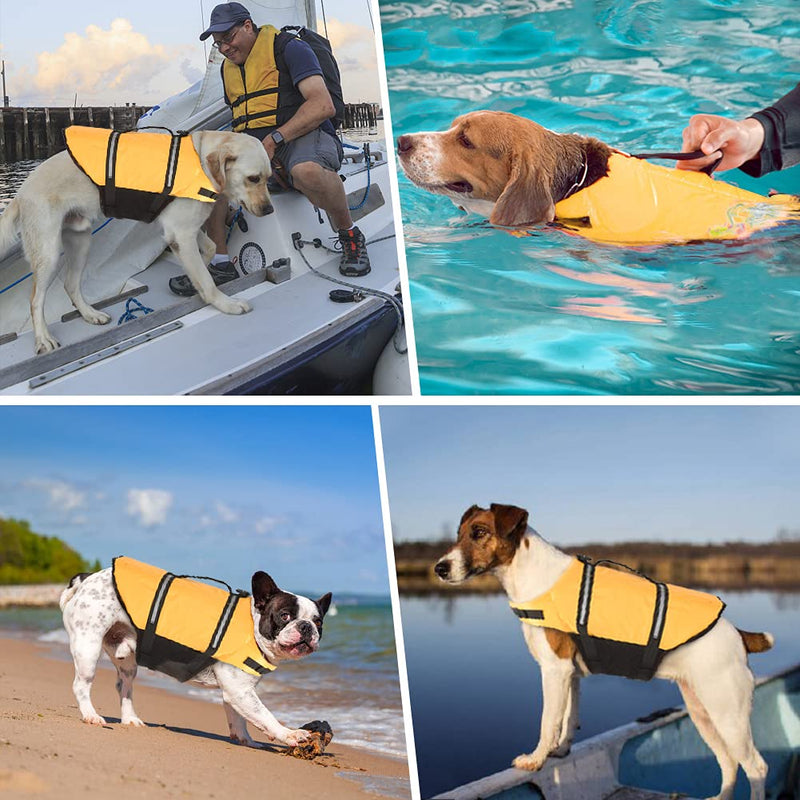 Doglay Dog Life Jacket, Dog Life Vest with Reflective Stripes, Adjustable Dog Lifesaver Pet Life Preserver with High Buoyancy Swimsuit for Small Medium and Large Dogs XX-Large Yellow - PawsPlanet Australia