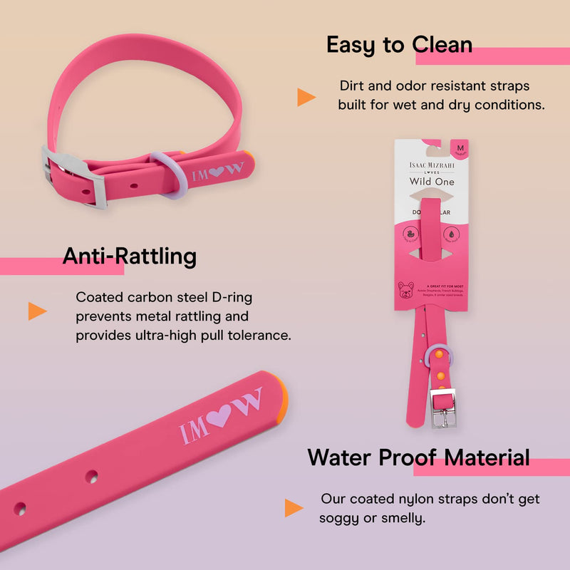 Wild One, Limited Edition, Designer Collection, Pink Dog Collar, Easy-Clean, All Weather Flex-Poly Strap with Metal, Durable, Dirt and Odor Resistant, Large - PawsPlanet Australia