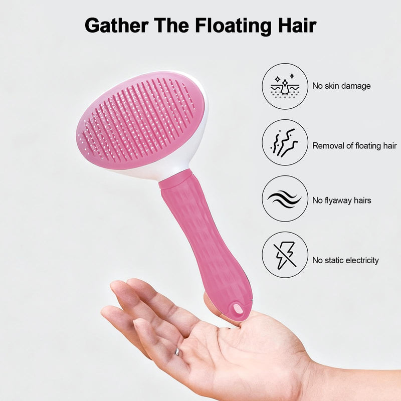Cat Brush, Self Cleaning Slicker Brush, Skin-Friendly Grooming Tool for Cats & Dogs, Easily Removes Shedding Hair & Mats, Pet Massaging Tool for Long and Short, No Hair Build-Up, Easy to Clean Pink