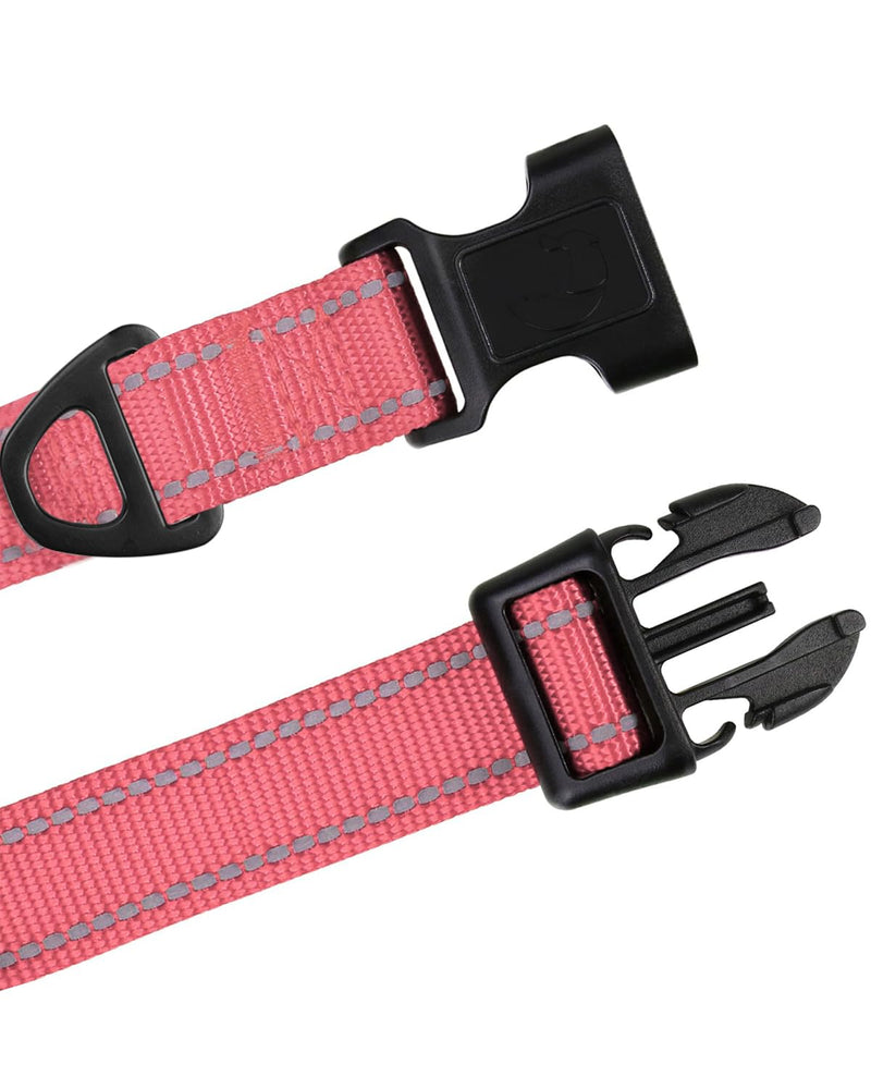 TagME Reflective Nylon Dog Collars, Adjustable Classic Pet Collar with Quick Release Buckle for Medium Dogs, Baby Pink, 1.0" Width M: 1.0"x(14-20")
