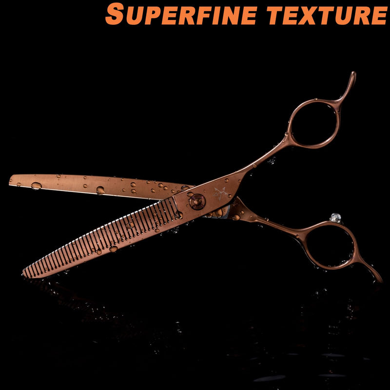 High-end Professional Dog Grooming Curved Thinning Scissors Teeth Blending Shears Pet Texturizing Thinner Blender Shears 7 Inch Extremely Very Sharp Made Of Stainless Steel Alloy For Dog Cat Groomer Coppery Brown Curved Thinning 7inch - PawsPlanet Australia