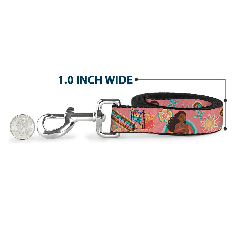 Disney Pet Leash, Dog Leash, Moana Pose and Icons Collage Pink, 6 Feet Long 1.5 Inch Wide 6 Feet Long - 1.5" Wide - PawsPlanet Australia