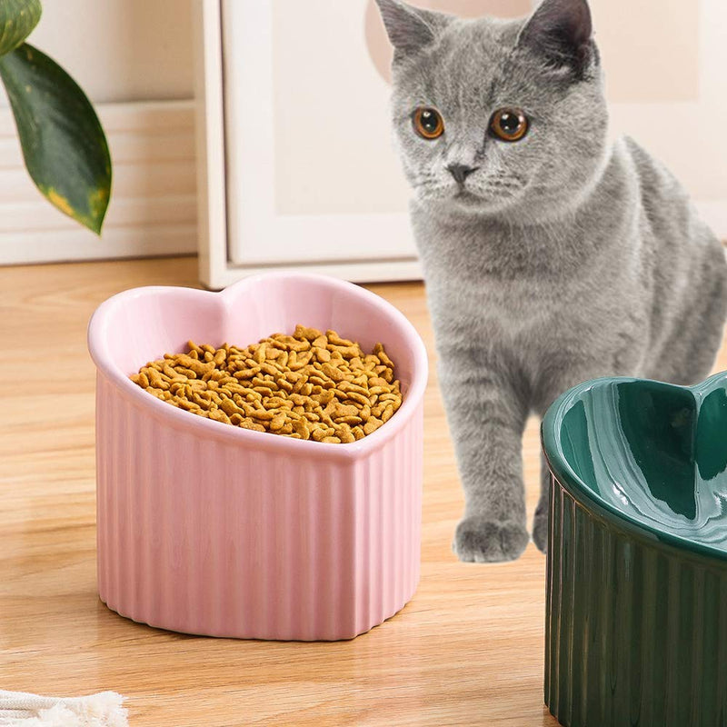 Pink ceramic Raised Cat Bowls, Tilted Elevated Food or Water Bowls, Stress Free, Backflow Prevention, Dishwasher and Microwave Safe, Lead & Cadmium Free Pink