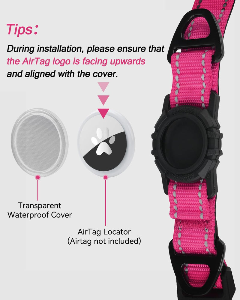 Joytale Airtag Dog Collar, Reflective Pet Collar with Waterproof AirTag Holder, Dual D-Rings, Soft Padded Adjustable for Extra Small and Puppy Dogs, Hotpink, XS X-Small(9"-12") - PawsPlanet Australia