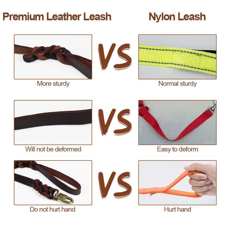 Leather Braided Dog Leash Water Resistant Heavy Duty Woven Leash for Large Medium or Small Dog Breeds with Lock Design Clasp Leads Rope for Dogs Training Walking Brown (47L x 0.98W inch) 47L x 0.98W inch - PawsPlanet Australia