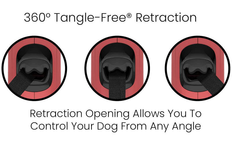 TUG Monochrome 360° Tangle-Free Retractable Dog Leash | 16 ft Strong Nylon Tape (Large, Red) Large, 16 ft - PawsPlanet Australia