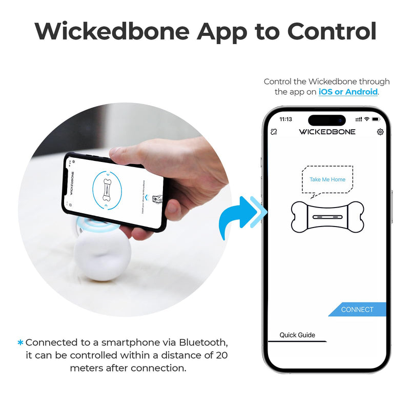 Cheerble Wickedbone Smart Bone: Interactive & Automatic Dog Toy with App Control, Bluetooth, Dynamic Bounce & Move Modes for Busy Pets - Durable & Fun, Blue - PawsPlanet Australia