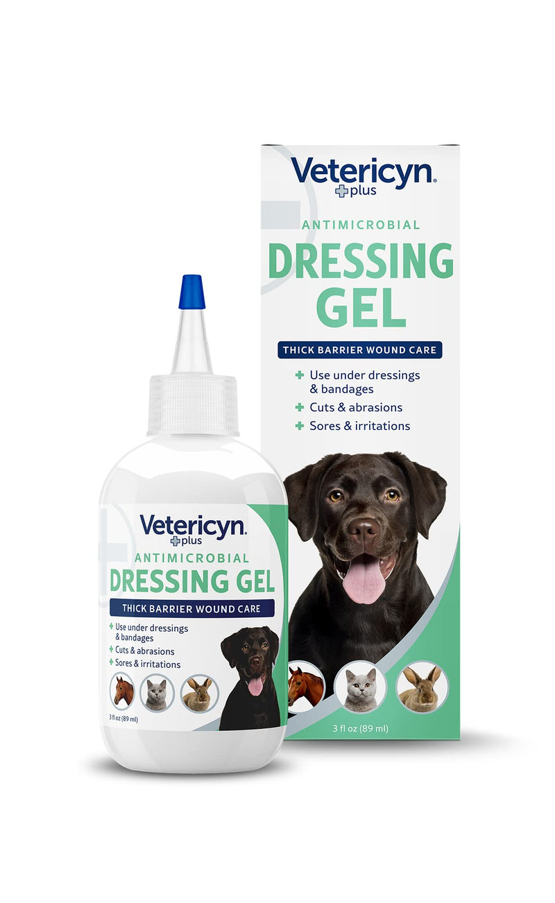Vetericyn Plus Wound Dressing Gel for Animals| Thick Barrier Wound Care for Cats, Dogs, Horses, and Small Animals, Works on Wounds and Skin Irritations. 3 Ounces