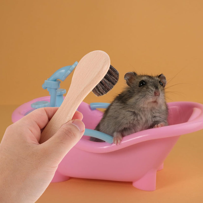 VANZACK 2Pcs Soft Bristle Pet Bathing Brush with Wood Handle for Hamsters Guinea Pigs Rabbits Small Animal Grooming and Bath Care