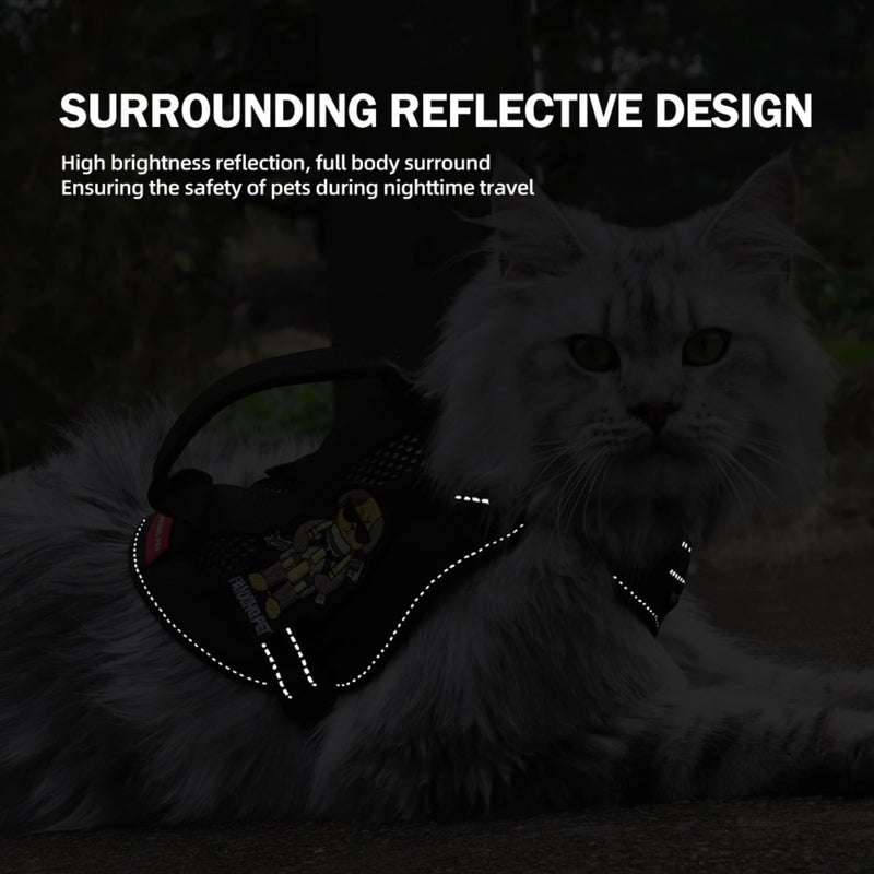 Cat Harness and Leash Set for Walking Escape Proof Adjustable Reflective Large Cat Tactical Harness with Patches Breathable Summer Vest Soft Mesh Padding Handle Easy to Control (Black, M) Black - PawsPlanet Australia