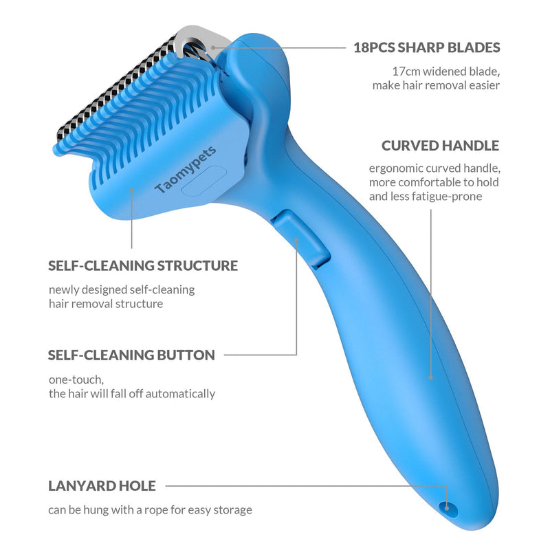 Self Cleaning Grooming Rake Brush for Shedding Gently Removes Loose Undercoat Mats Tangled Deshedding Grooming Tool for Dogs Cats Extra Wide (Blue) Blue - PawsPlanet Australia
