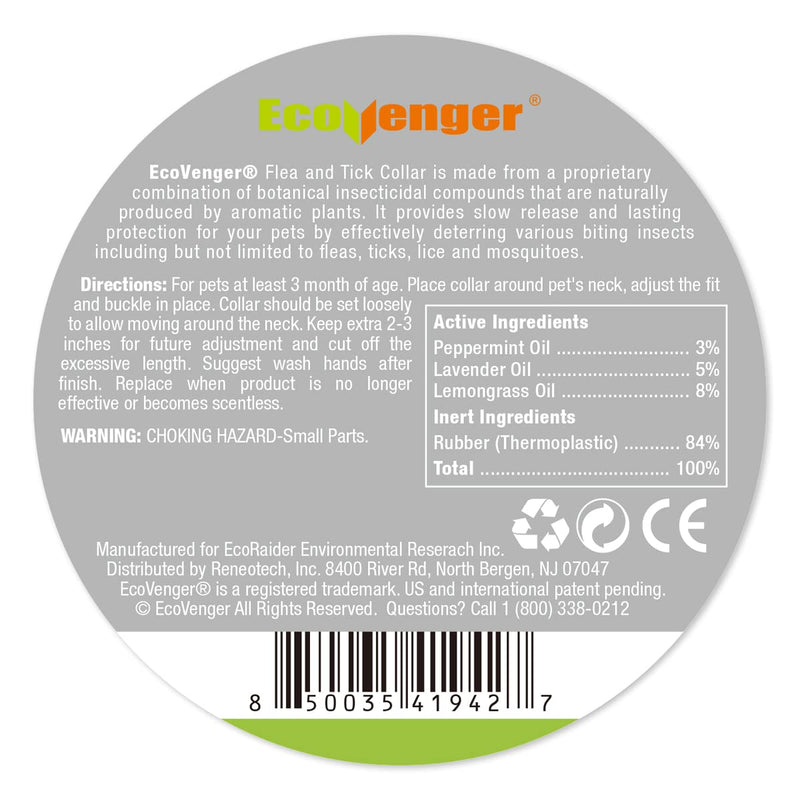 EcoVenger Flea Collars for Dogs & Cats - Flea & Tick Repellent 2-Pack Green. Built-in Pant-Based Formula Strong Repellency Slow Release, Lasting Protection, Pleasant Aroma, Waterproof