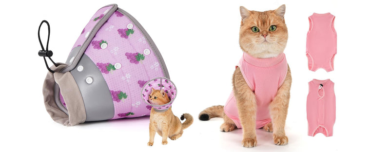 Avont Cat Cone Collar Soft to Stop Licking Bundle with Cat Recovery Suit for Surgery -M