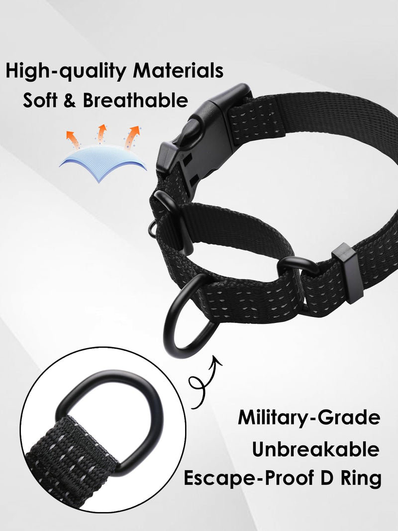 Martingale Dog Collar, Reflective No Pull Training Collar with Quick Release Buckle & USA Flag, Heavy-Duty Nylon, Adjustable for Small Medium Large Dogs (L,Black with Flag Black with Flag L (1" x 19"-26")