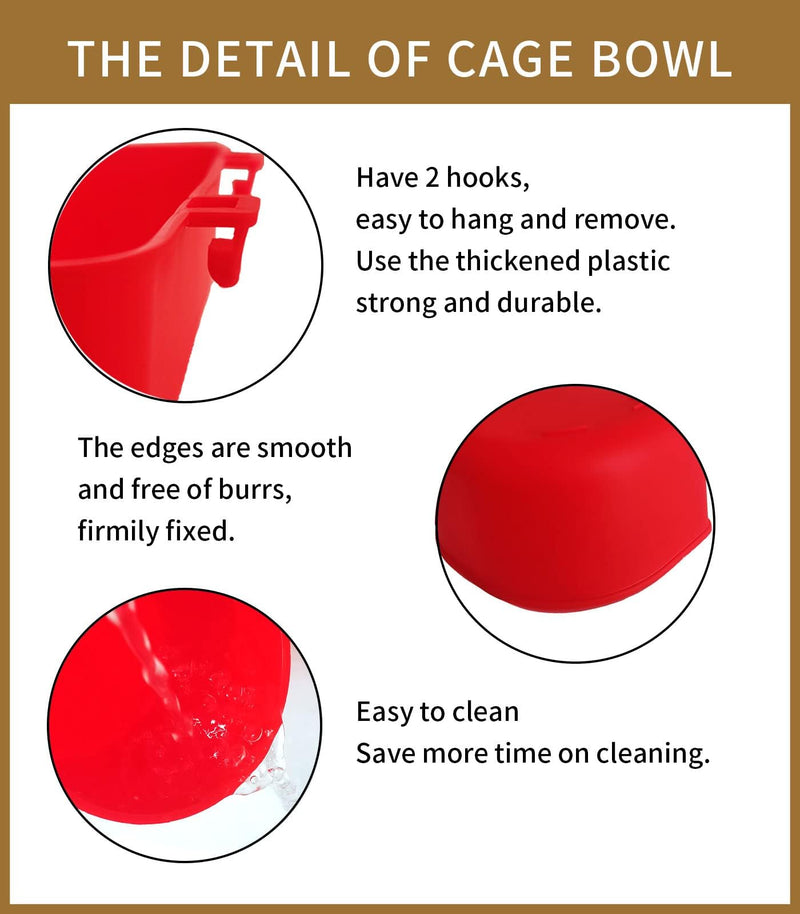 5 Pack Cage Cups Chicken Birds Feeder Water Bowl 25 OZ Rabbit Feeding Watering Dish for Travel Carrier Cat Puppy Food Dispenser Hanging Wire Cages Treats Box Seed Drinking Coop Cup Birdbath Red 25 OZ Pack of 5 - PawsPlanet Australia