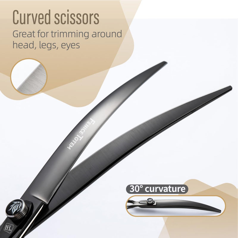 Dog Grooming Scissors: 7.5 inch Bright Black Pet Curved Shears Made Of Japanese 440C Advanced Stainless Steel Professional Grooming Scissors for Dogs Cats and Other Pets 8" - PawsPlanet Australia