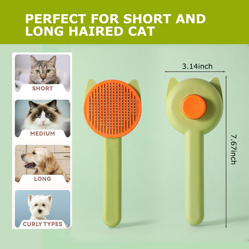 Pet Grooming Brush Kit for Cat and Dog, Hair Massage Cleaner with Release Button, 2 Flea Combs for Shedding Removing Tangles Loose Fur Self Cleaning Accessories, Green(3 Pieces Set) - PawsPlanet Australia