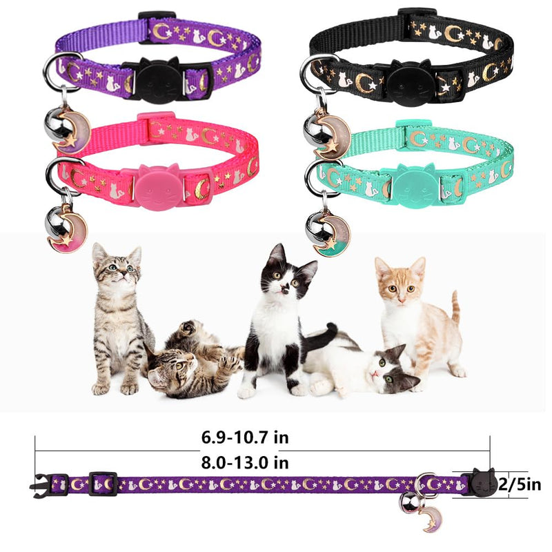 4PCS Cat Collar with Bells,Breakaway Cat Collars,Kitten Collar with Bell Moons Stars Cute Kitty Safe with Pendant,Cat Collars for Girl Cats 6.9-10.7 Inch(Black&Purple&Pink&Teal) 6.9"-10.7" Black&Purple&Pink&Teal - PawsPlanet Australia