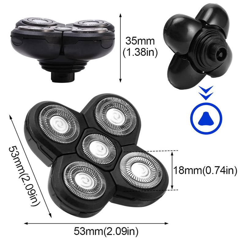 5 Head Shaver Heads, 2PCS Shaver Blade Heads Shaver Replacement for Electric Razor Shaving Bald Tool, Head and Face Electric Razor Shaver Head, Not Fit for Remington Razors and Skull Rotary Razors Black - PawsPlanet Australia