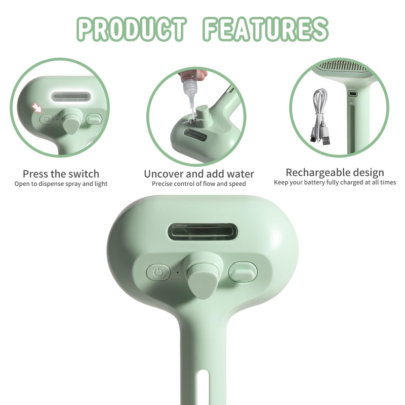 Spray Cat Brush for Shedding, Remove Static Flying Hair Pet Grooming Brush Self Cleaning Dog Brush Suitable for Long and Short Hair Dogs and Cats To Remove Tangled and Loose Hair (Green) Green - PawsPlanet Australia