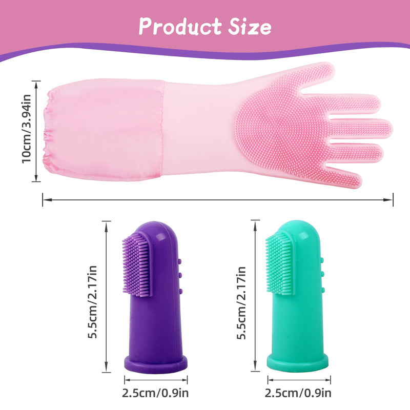 Dog Washing Gloves Finger Toothbrush,2-in-1 Pet Shower Set,Dog Bath Gloves with Extended Length,Comfortable Pet Washing Gloves for Gentle Bathing Efficient, Multifunctional Silicone(Pink) - PawsPlanet Australia