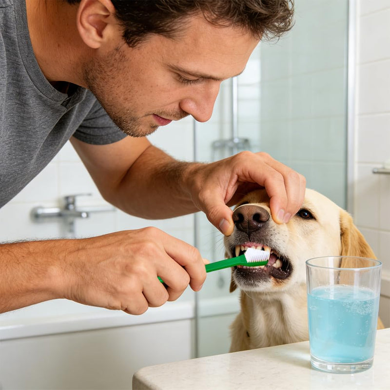 10-piece set of double-headed pet toothbrushes: Dog toothbrush for dogs and cats, long-handled dog toothbrush with soft bristles, Emmi Pet dental care set
