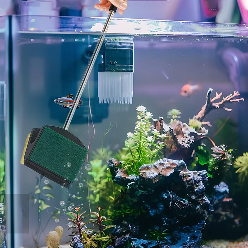MiOYOOW Aquarium Algae Scraper, Double Sided Sponge Scrubber Cleaner Fish Tank Cleaning Brush with Long Handle for Aquariums Home 50cm - PawsPlanet Australia