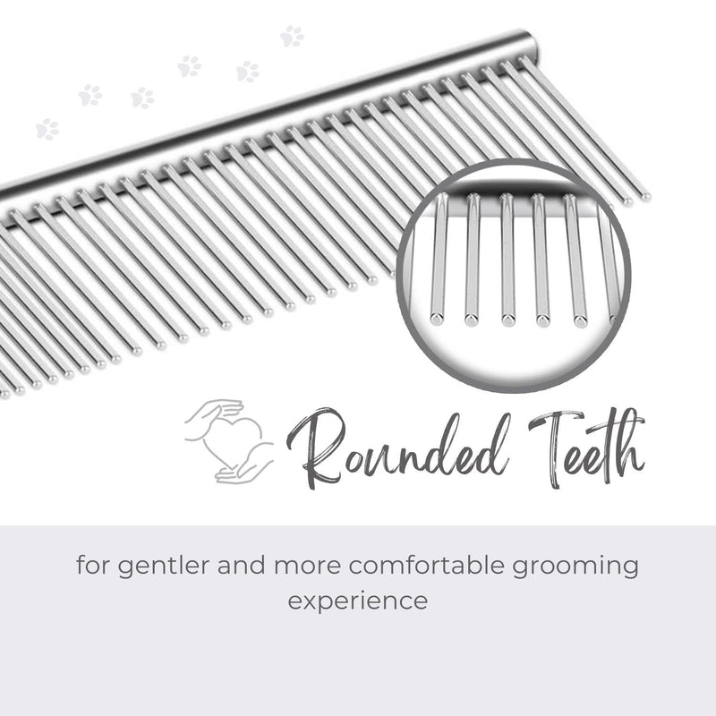 Flexzion Pet Grooming Comb Stainless Steel Cats Dogs Puppy Medium Animals Hair Trimmer Brush Accessory Tool with Smooth Teeth Needle Durable Lightweight Large (45mm) - PawsPlanet Australia