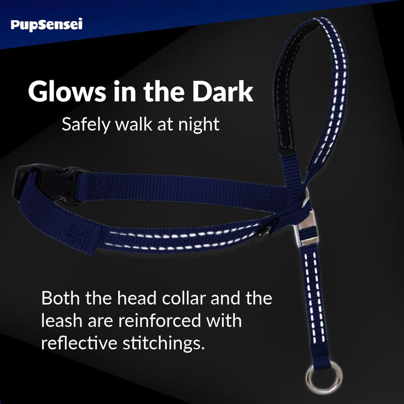 Headcollar for Dogs, Extra Soft Padded, Reflective, No Pull Dog Collar, Gentle Leader for Dogs with Durable Nylon Leash, Padded Handle - Navy Blue (Medium) Medium - PawsPlanet Australia