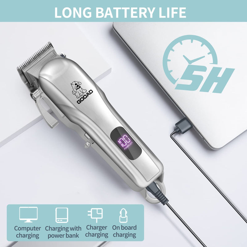 Dog Clippers for Grooming, Cordless,Low Noise, Electric Quiet,Rechargeable, Pet Hair Clippers for Thick Coats, Dog Trimmer Grooming Kit, Shaver for Small and Large Dogs Cats,Silver Silvery - PawsPlanet Australia