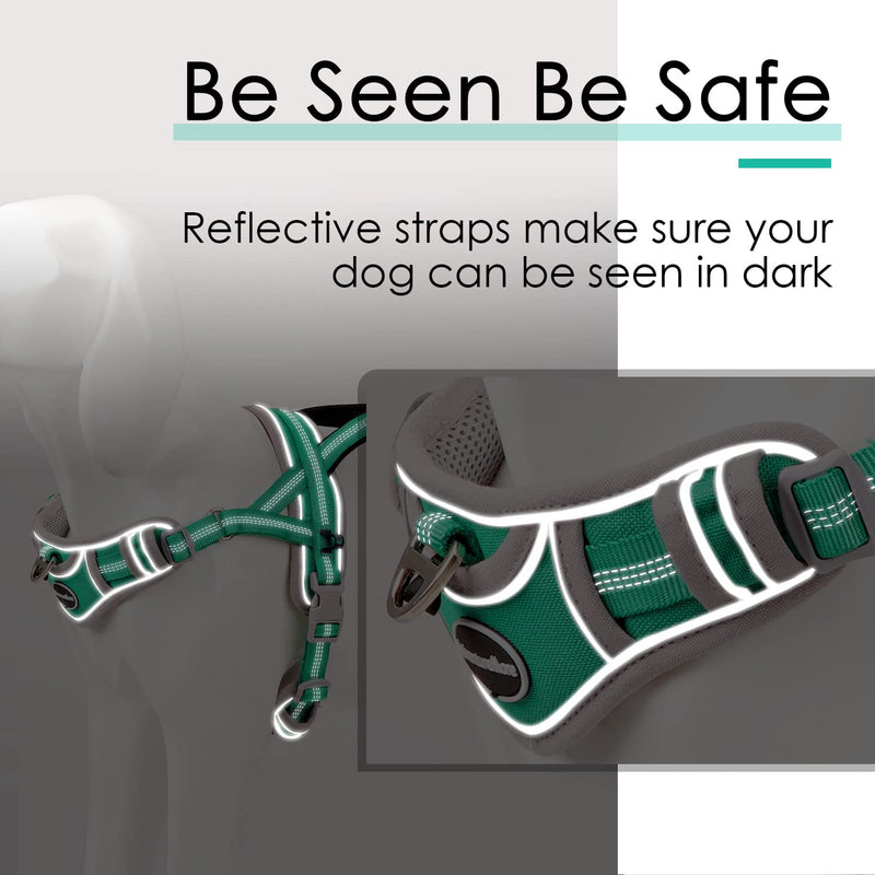 ADVENTUREMORE Dog Harness for Large Dogs No Pull, Sport Dog Halter Harness Reflective Breathable Dog Vest Escape Proof Dog Harness with Easy Control Front Clip Handle for Training Walking L Green - PawsPlanet Australia