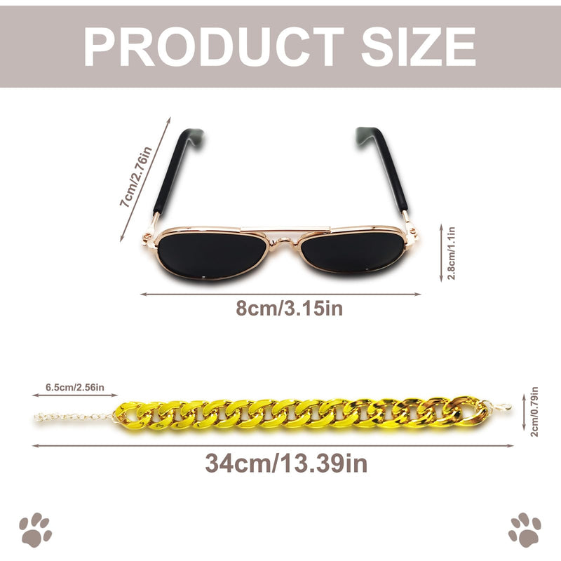 2 Pcs Gold Cat Chain Collar and Glasses Set, Adjustable Cat Cuban Link Collar with Black Glasses, Lightweight Pet Jewelry and Stylish Accessories - PawsPlanet Australia