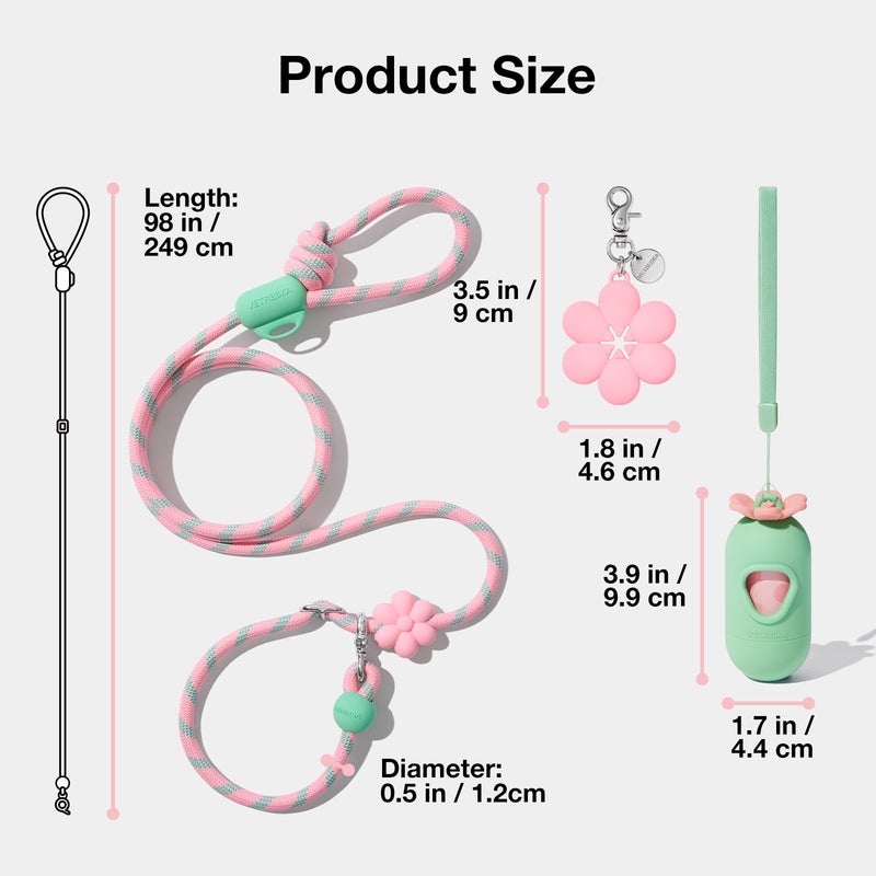 VETRESKA Hands-Free Dog Leash, 8FT Adjustable Rope Leash for Medium Large Dogs, Waist/Crossbody Slip Lead Leashes for Walking, No Pull Dog Leashes with Bag Dispenser, Clip, 3 in 1 Walk Kit (Flora) Flora Pink - PawsPlanet Australia