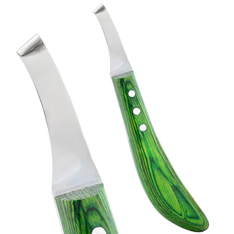 – Super Sharp Hoof Knife | Stainless Steel Blade with Wooden Handle | Professional Farrier Hoof Trimming Tool for Horses & Equine Hoof Care (Green Right-Hand) Green Right-Hand