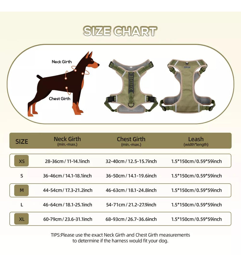 Dog Harness No Pull Adjustable Reflective,for Medium and Large Small Dog with Leash 59.06in (Khaki, XL) Khaki - PawsPlanet Australia
