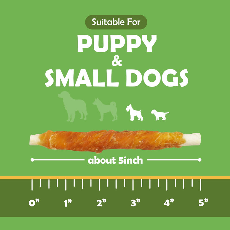 MON2SUN Dog Treats, Rawhide Twist Chicken Hide Sticks, Suitable for Puppy and Small Dogs, 5 Inch (Chicken, 14.11 oz) 14.11 Ounce (Pack of 1)