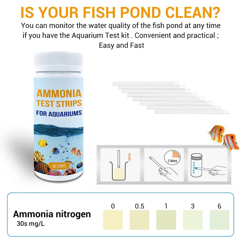 DONGKER 50pcs Aquarium Ammonia Test Strips,NH3/NH4 Test Kit Fast Testing Ammonia for Aquarium/Pond/Pool