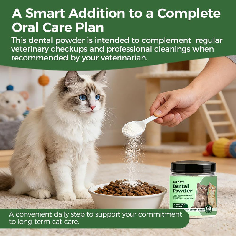 Dental Powder for Cats, Cat Dental Powder with Probiotics & Seaweed for Cats Teeth & Breath Support, 60-Day Supply (1) 1