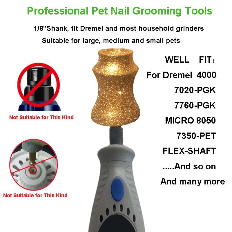 Diamond Dremel Bit for Dog Nails, for Dremel Dog Nail Grinder Attachment, Dog Nail Fit Dremel Bit, Fit Dremel Pet Dog Nail Grinder Attachment Diamond Bits for Pet 1/8'' Rotary Tool (XX Large) Diamond Gold - PawsPlanet Australia