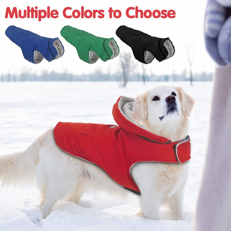 EMUST Dog Winter Coats, Waterproof Dog Winter Jackets with Detachable Hat, Warm Dogs Winter Clothes with Pocket, Cozy Dog Coats for Small/Medium/Large Dogs S Red - PawsPlanet Australia